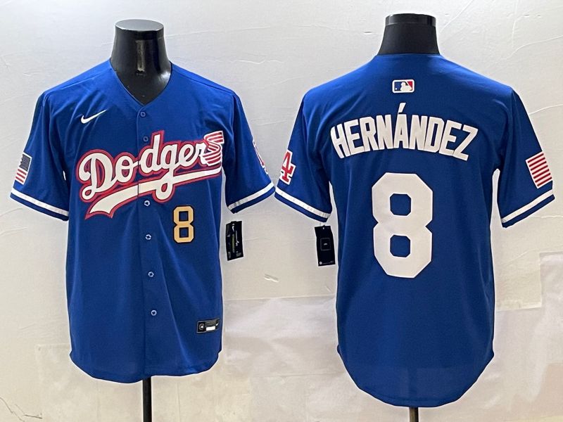 Men Los Angeles Dodgers 8 Hernandez Blue Second generation Joint Name Nike 2025 MLB Jersey style 4